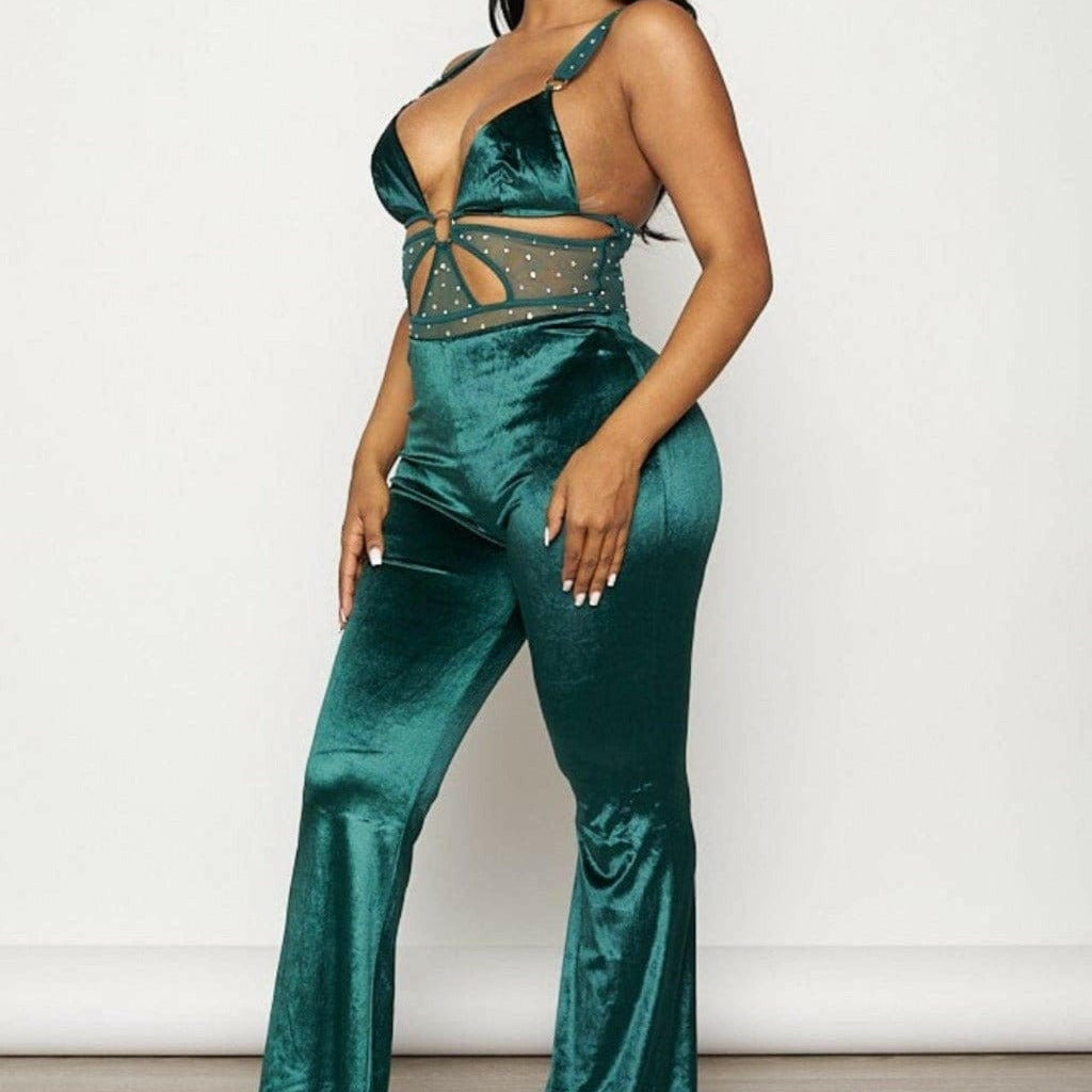 Epicplacess jumpsuits SMALL / GREEN / UNITED STATES Band Waist Poplin Velvet Jumpsuits BCCJS70775 -1