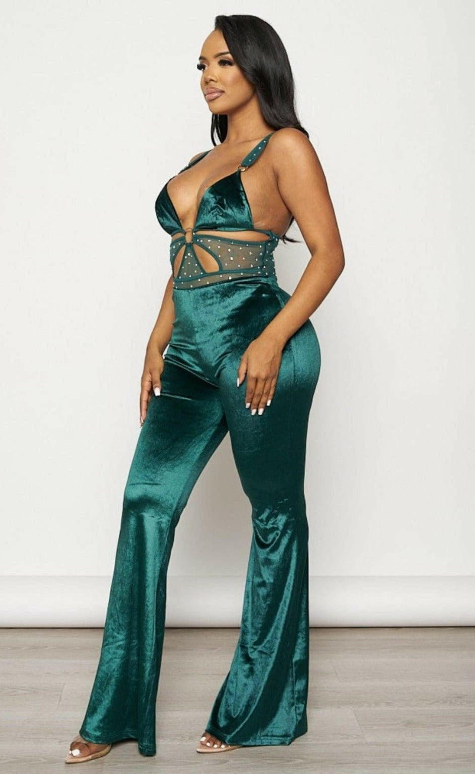 Epicplacess jumpsuits SMALL / GREEN / UNITED STATES Band Waist Poplin Velvet Jumpsuits BCCJS70775 -1