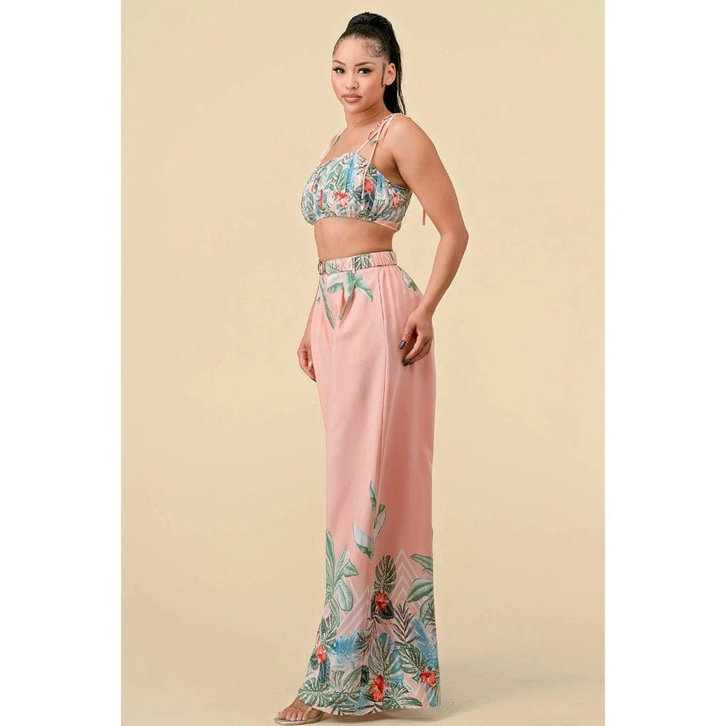 Boader Pleated Floral Pant Set - Pink pants Epicplacess   