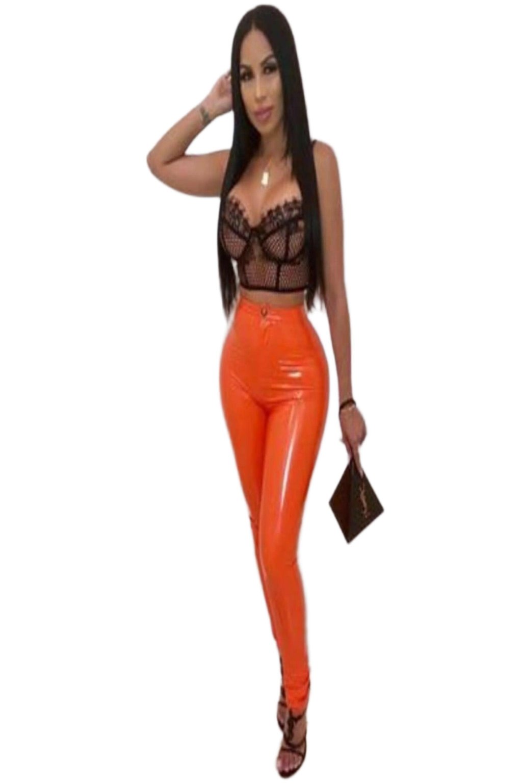 Tight stacked leather pants pants Epicplacess orange S 