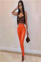 Epicplacess pants orange / S / United States Tight stacked leather pants 22028072-orange-pants-s