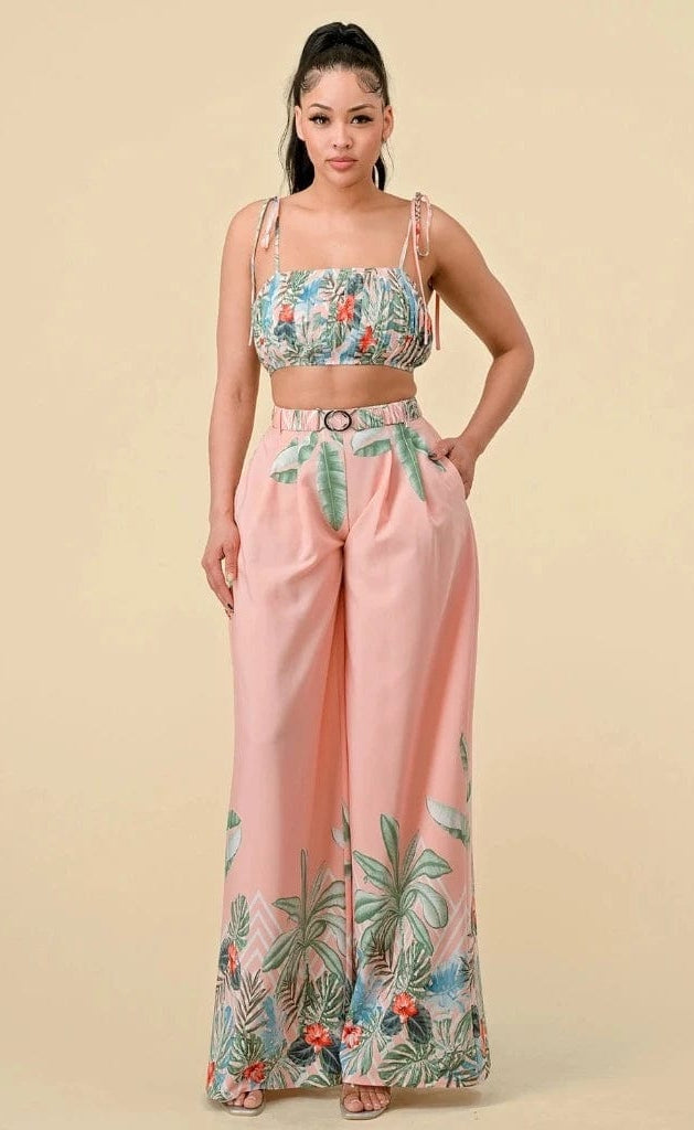 Epicplacess pants S / Pink Boader Pleated Floral Pant Set - Pink SP423822-AB5