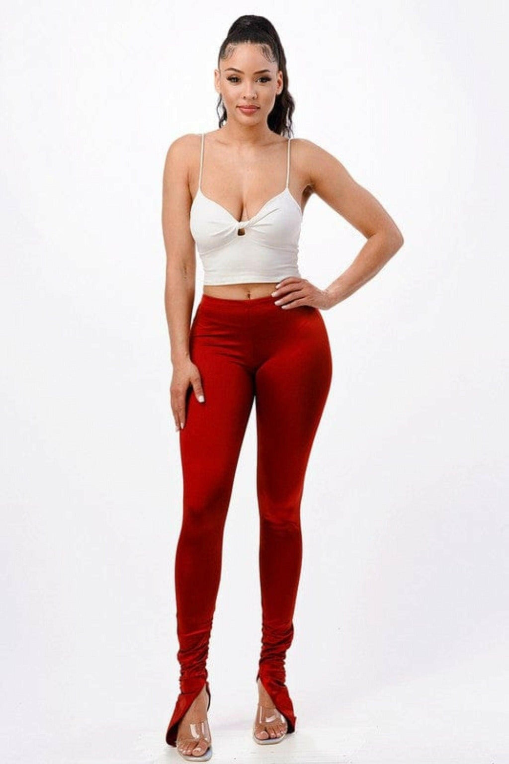 Epicplacess pants Small / RED / UNITED STATES Ruched SATEEN RUCHED HEM PANTS P18346