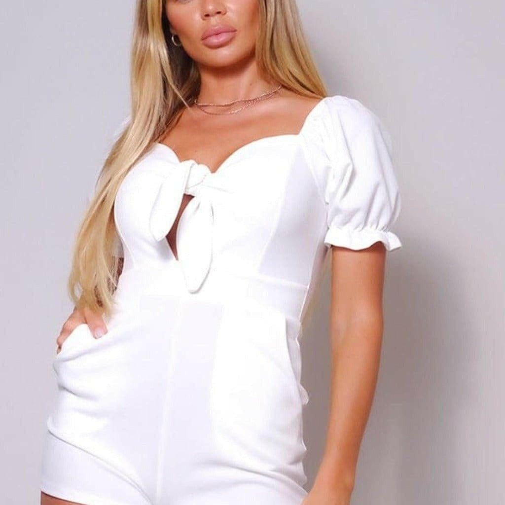 Epicplacess ROMPER S / OFF WHITE Fit On Vacay Front Tie Romper-Yellow R970