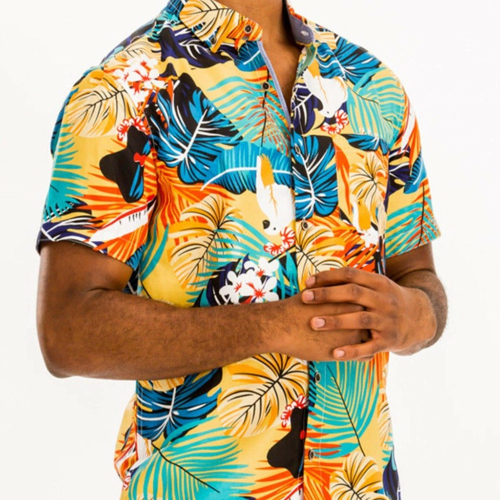 Epicplacess shirts Small / Yellow Weiv Hawaiian Print Button Down Shirts WS7041-C815