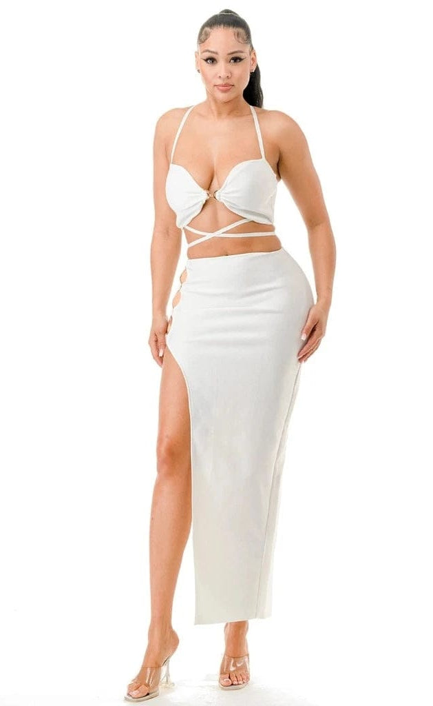 Epicplacess SKIRT S / White Catiana Feather Skirt Sets - White RAST4446-A