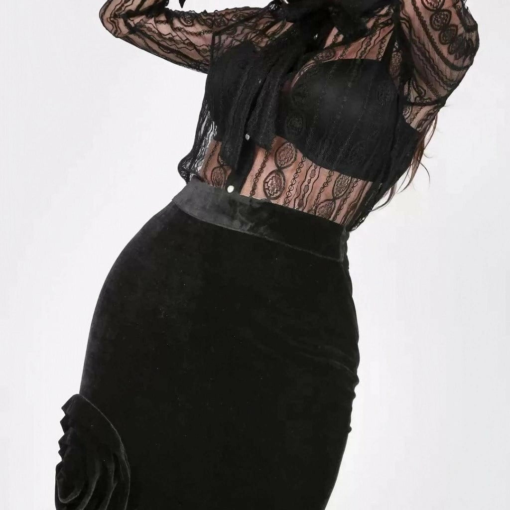 Epicplacess skirts S / BLACK Asymmetrical Fr Hem Flower Midi Skirts 8373SK_74
