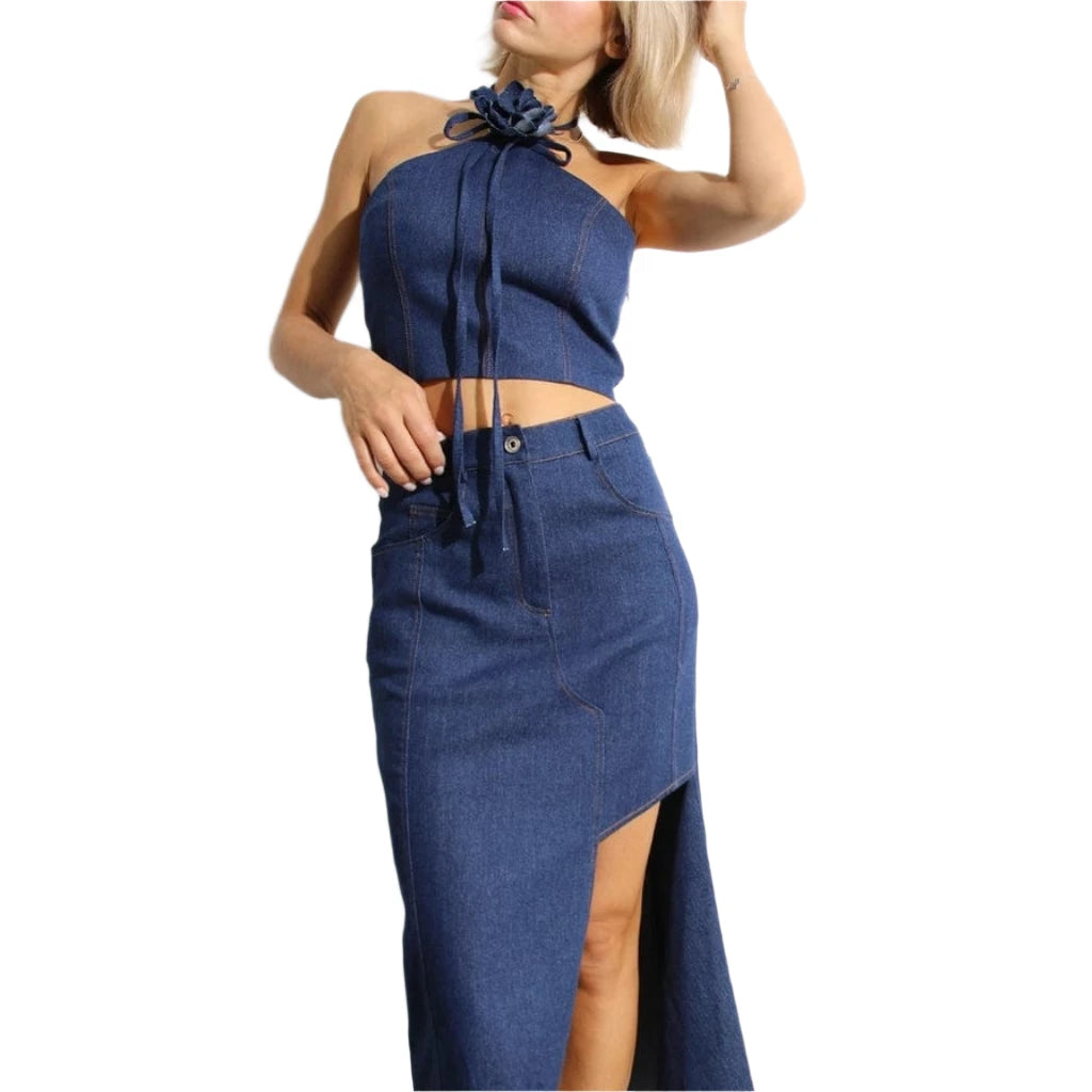 Asymmetric Women's Denim Skirt Set skirts Epicplacess S Navy Blue Wash 