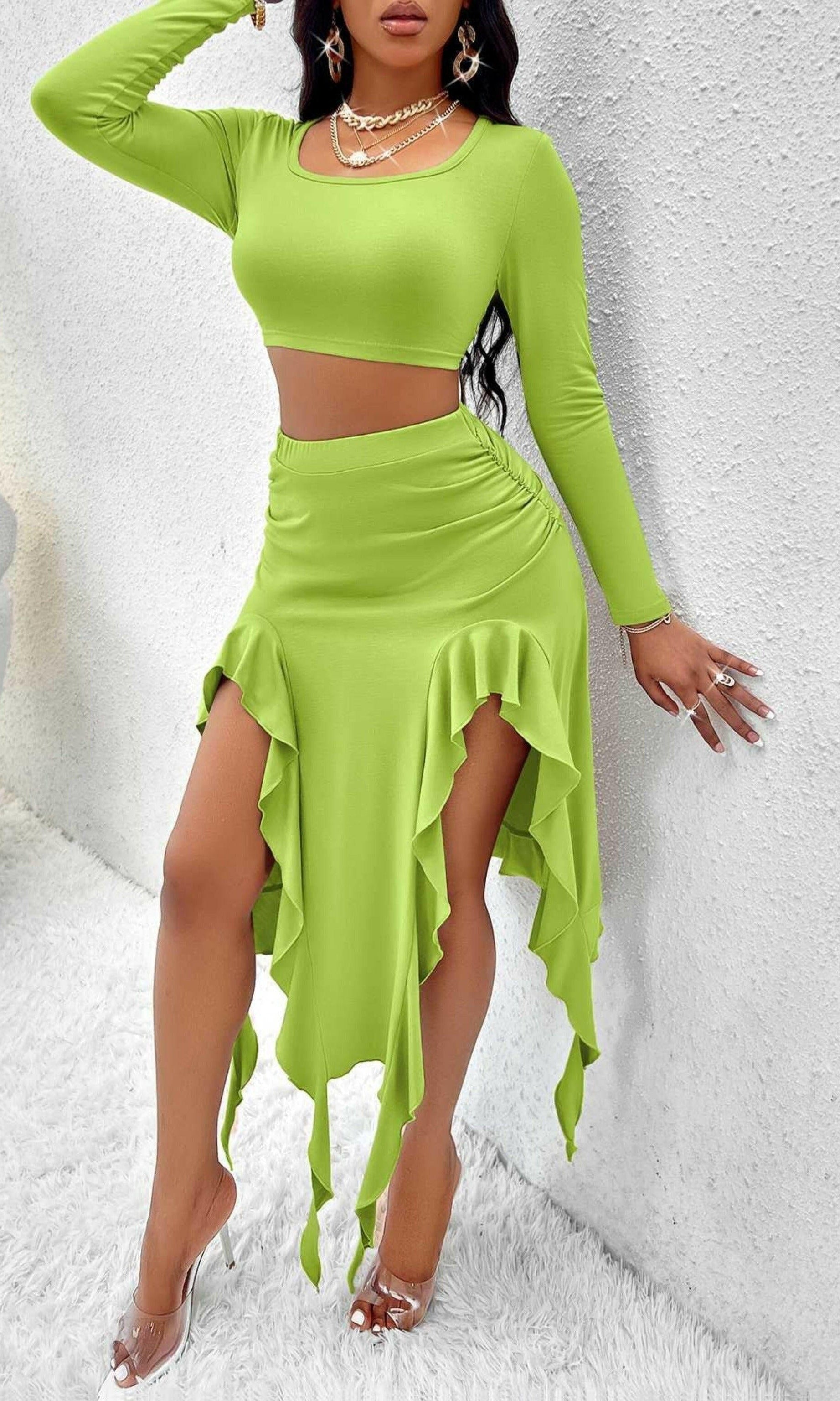 Epicplacess skirts XS / Green Lasting Memory Sweater Skirt Set 0019232TZ54968