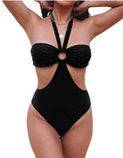 Epicplacess Swimwear Halter Ruched Cut Out Swimsuit