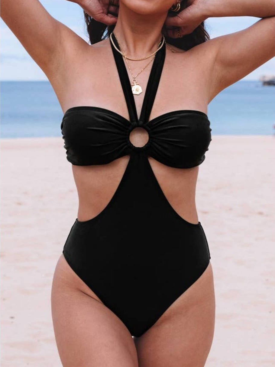 Epicplacess Swimwear Halter Ruched Cut Out Swimsuit