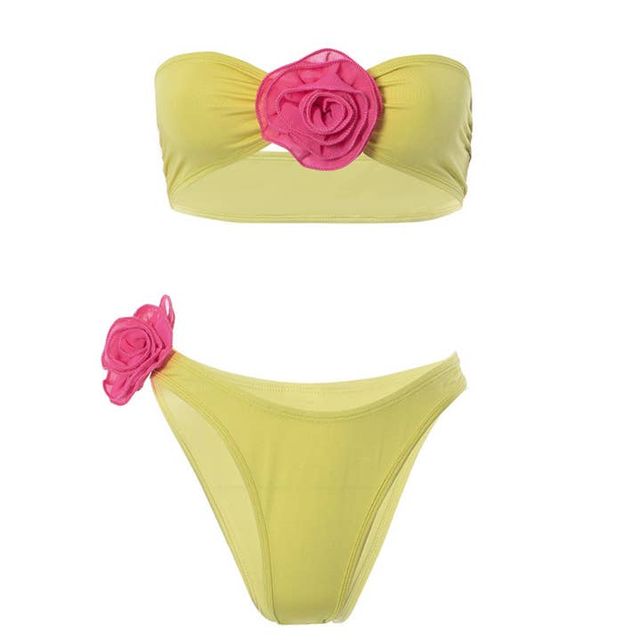 Epicplacess Swimwear Strapless 3-D Flower Bikini