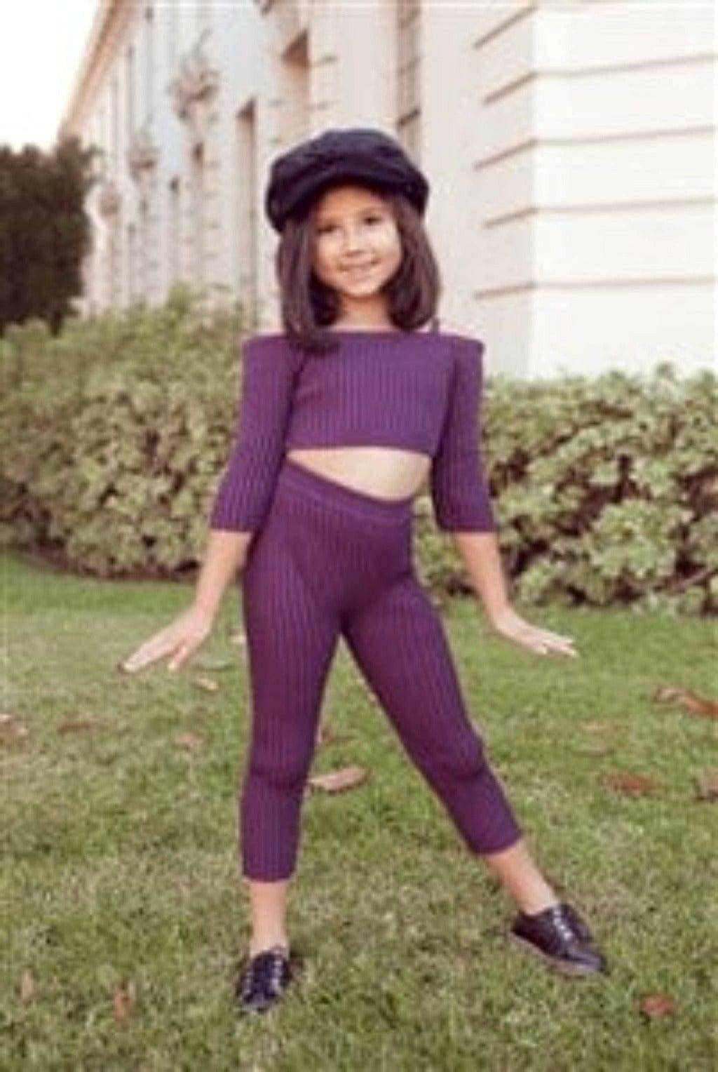 Girls Plum Ribbed Off Shoulder Crop Tops TOP Epicplacess   