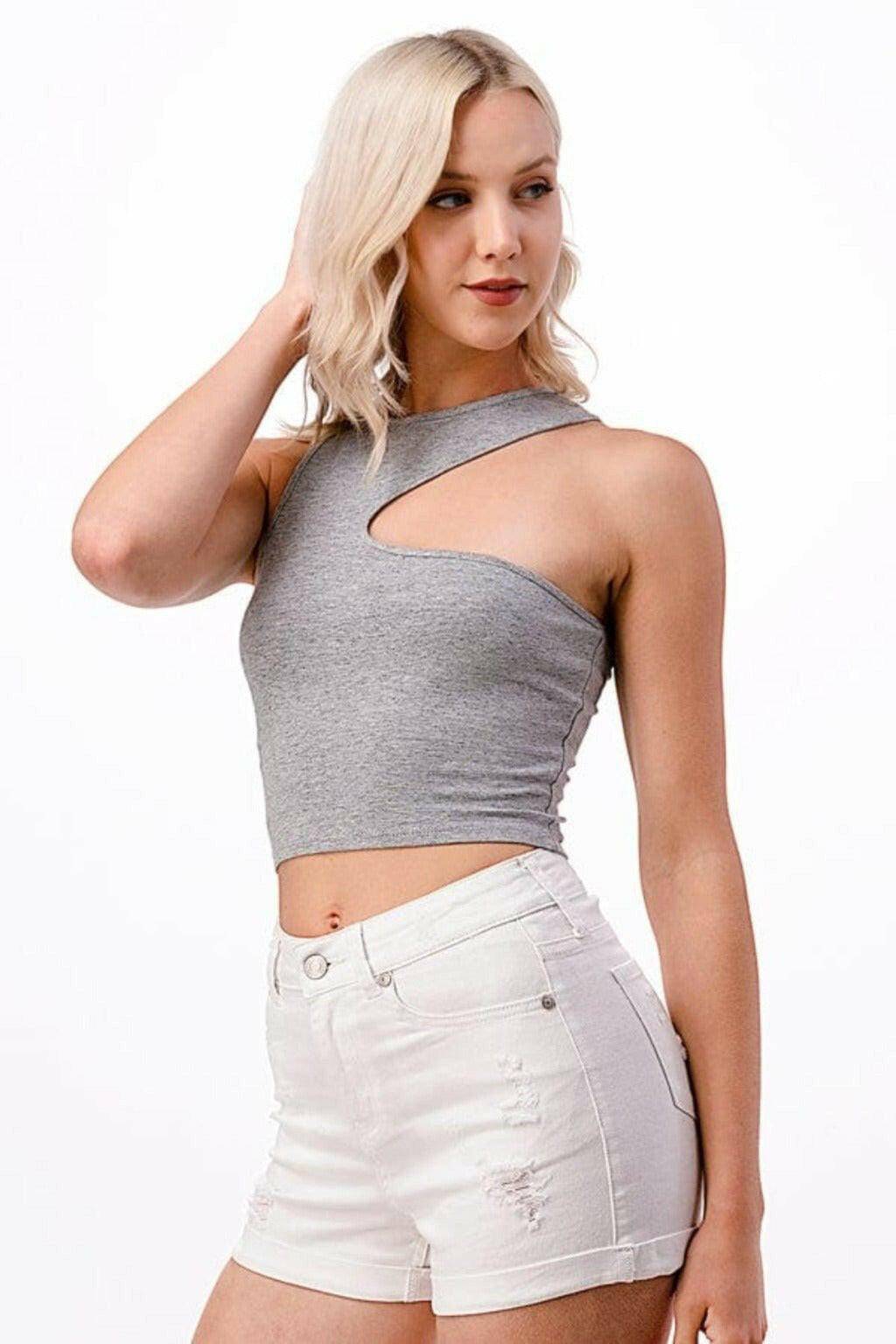 Asymmetric Detail Cut Out Tank Tops tops Epicplacess   