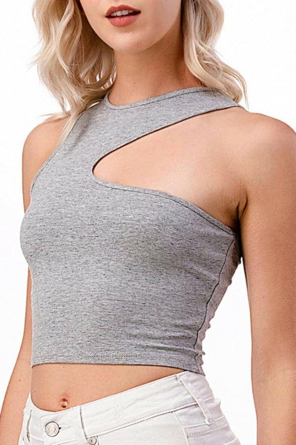 Asymmetric Detail Cut Out Tank Tops tops Epicplacess L GREY 