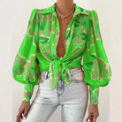 Floral Long Puff Sleeves Women's Shirt tops Epicplacess M Green 