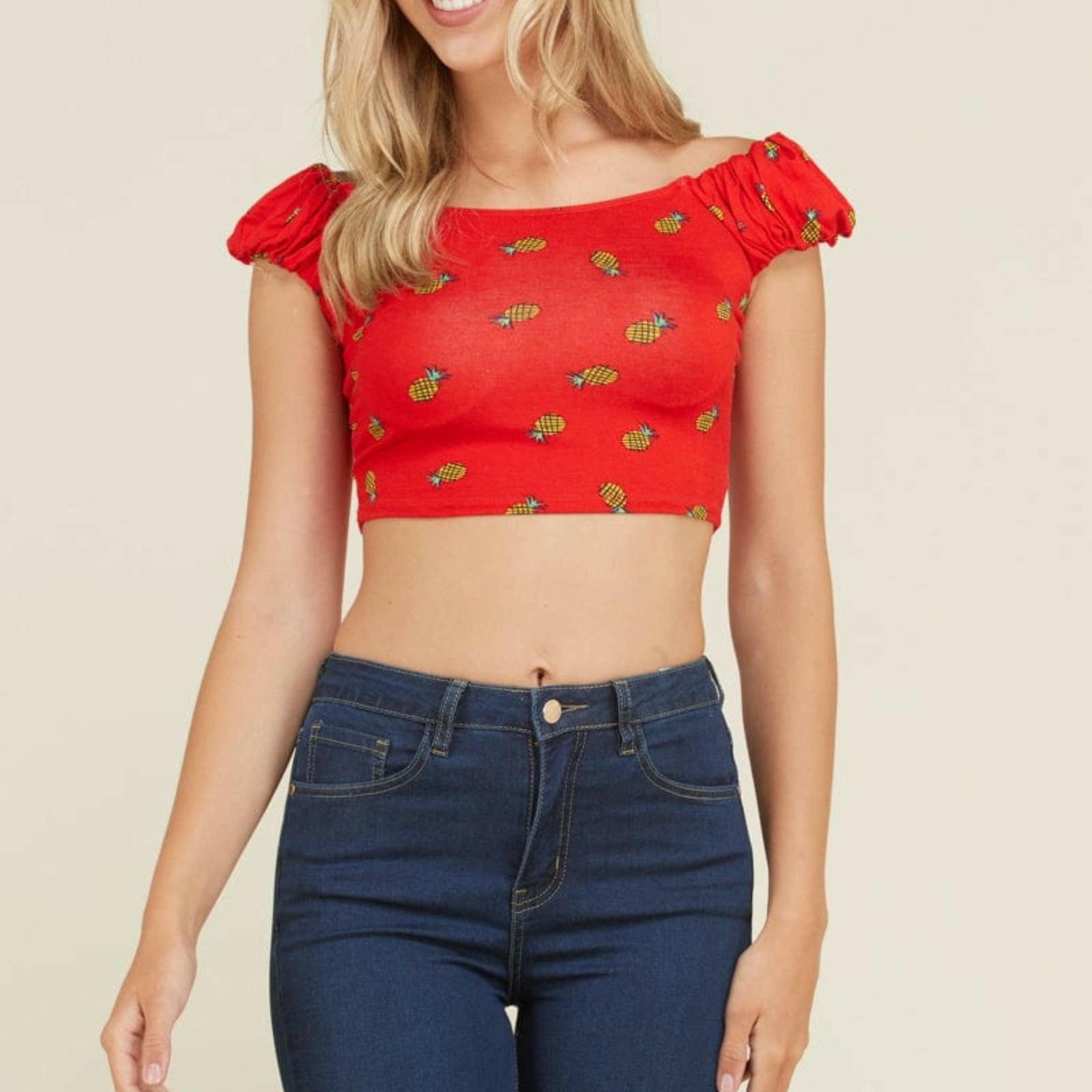 Epicplacess tops Red / SMALL / United States Ruffle Cute Sleeve Crop Tops 33224