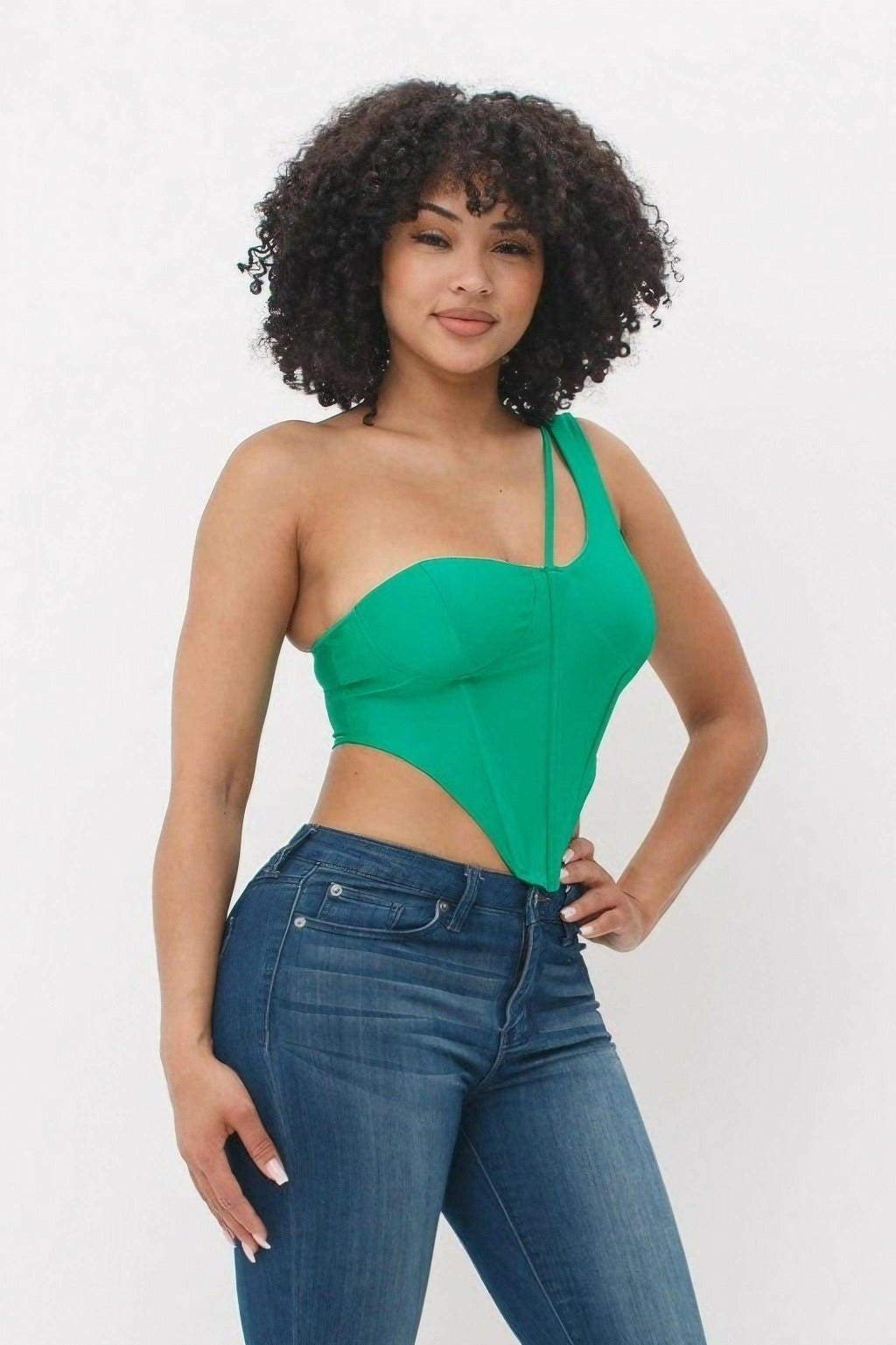Epicplacess tops S / GREEN Bodice Corset Style One Shoulder Tops A6452