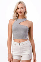 Asymmetric Detail Cut Out Tank Tops tops Epicplacess S GREY 