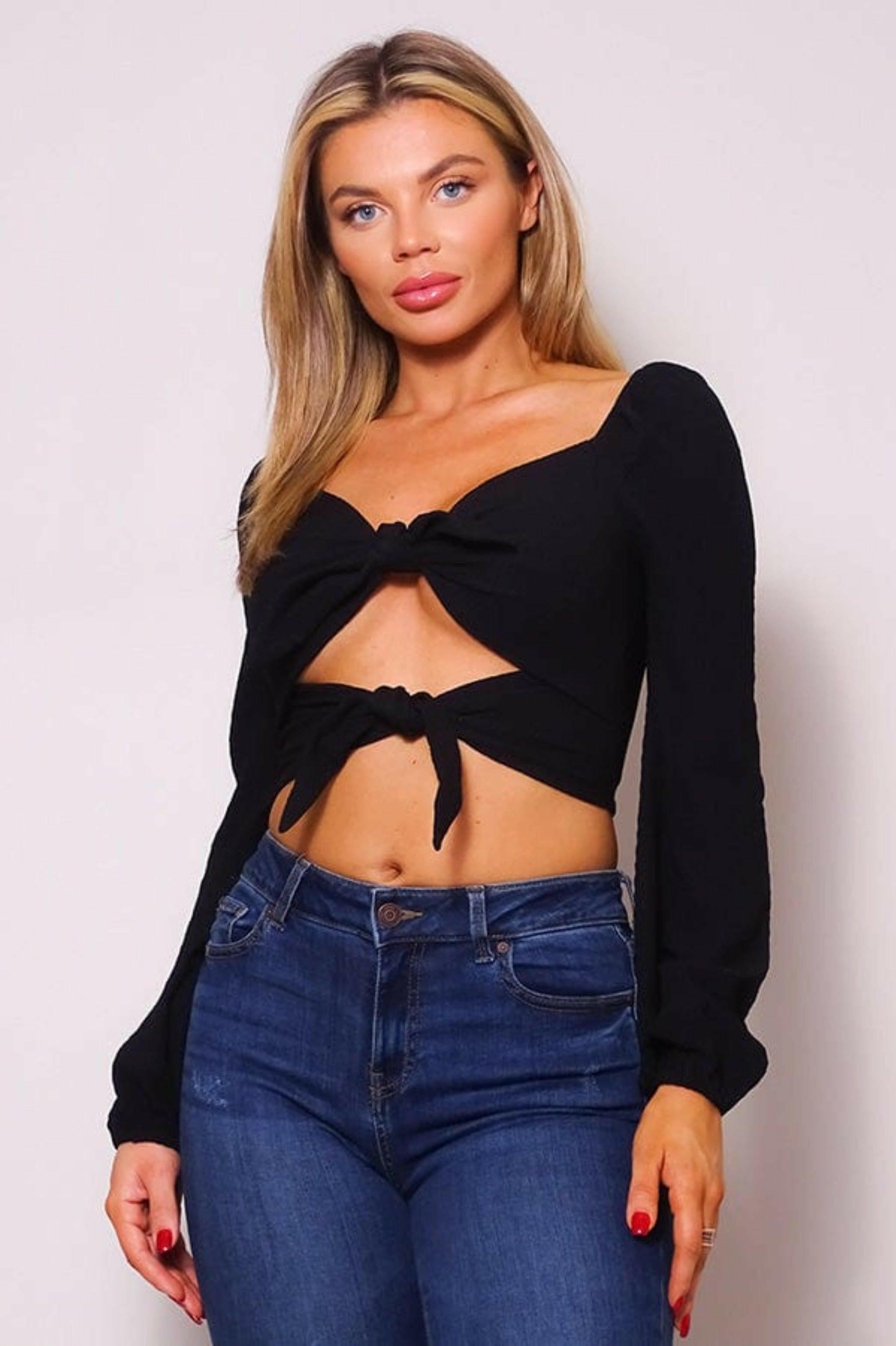 Epicplacess tops SMALL / BLACK / UNITED STATES SPECIAL V AMORE FRONT TIE CROP TOPS CT10215