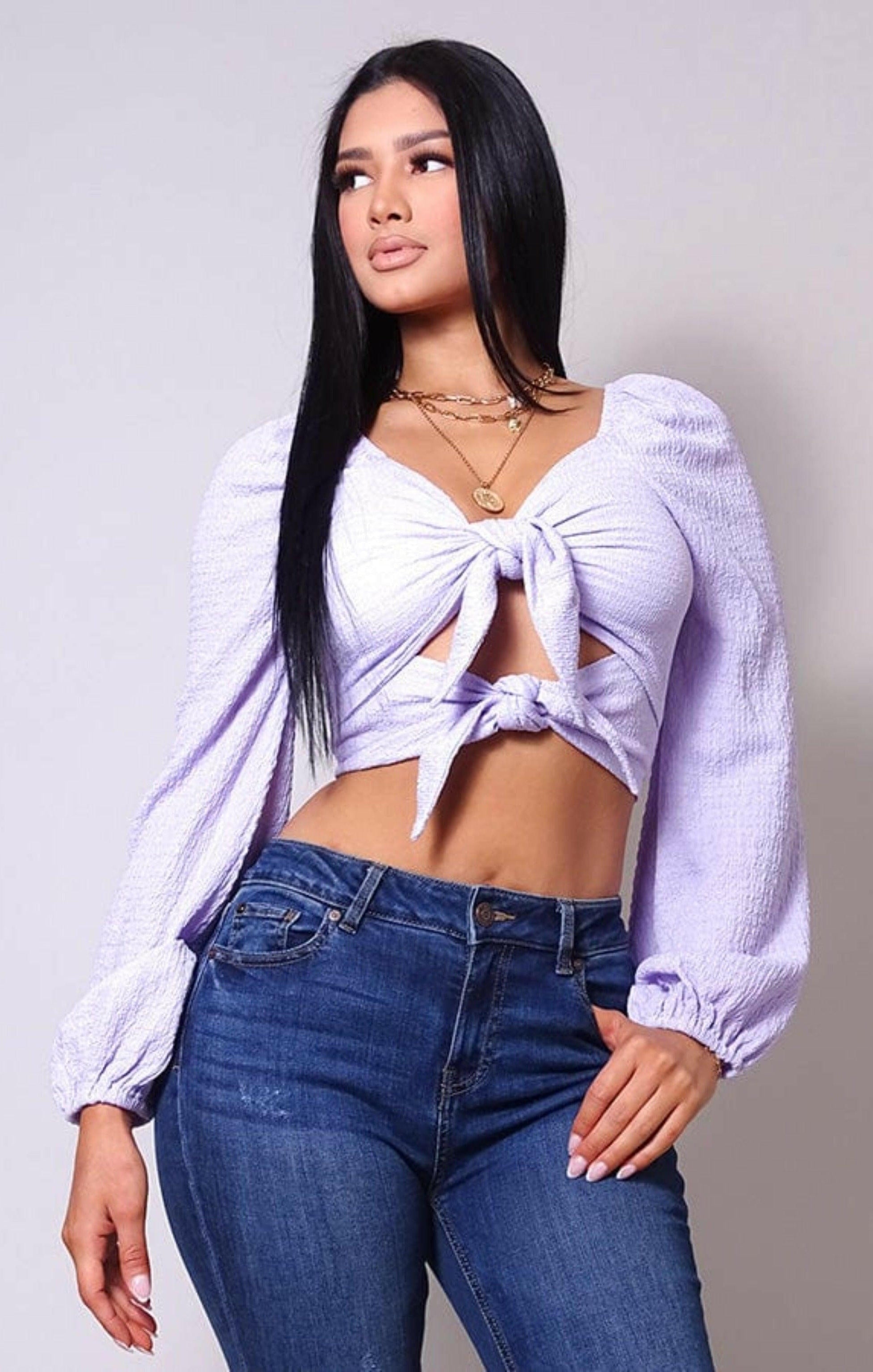 Epicplacess tops SMALL / LAVENDER / UNITED STATES SPECIAL V AMORE FRONT TIE CROP TOPS CT10216
