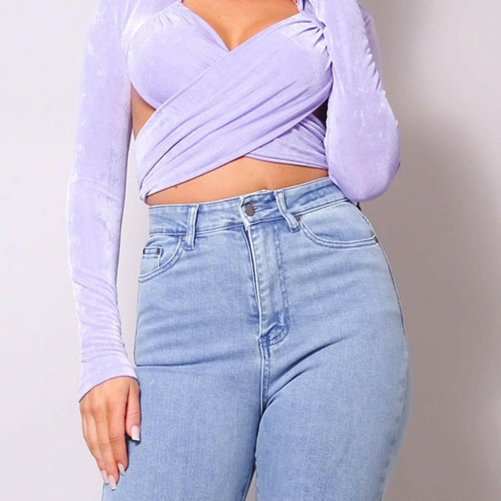 Epicplacess tops Small / Purple Violet Waist Tie Cropped Tops T7188