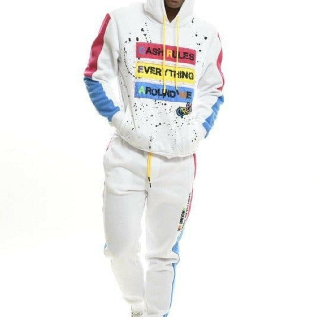 Epicplacess TRACKSUIT Small / WHITE / UNITED STATES Color Block Cream Fleece Tracksuits SF1900B-1