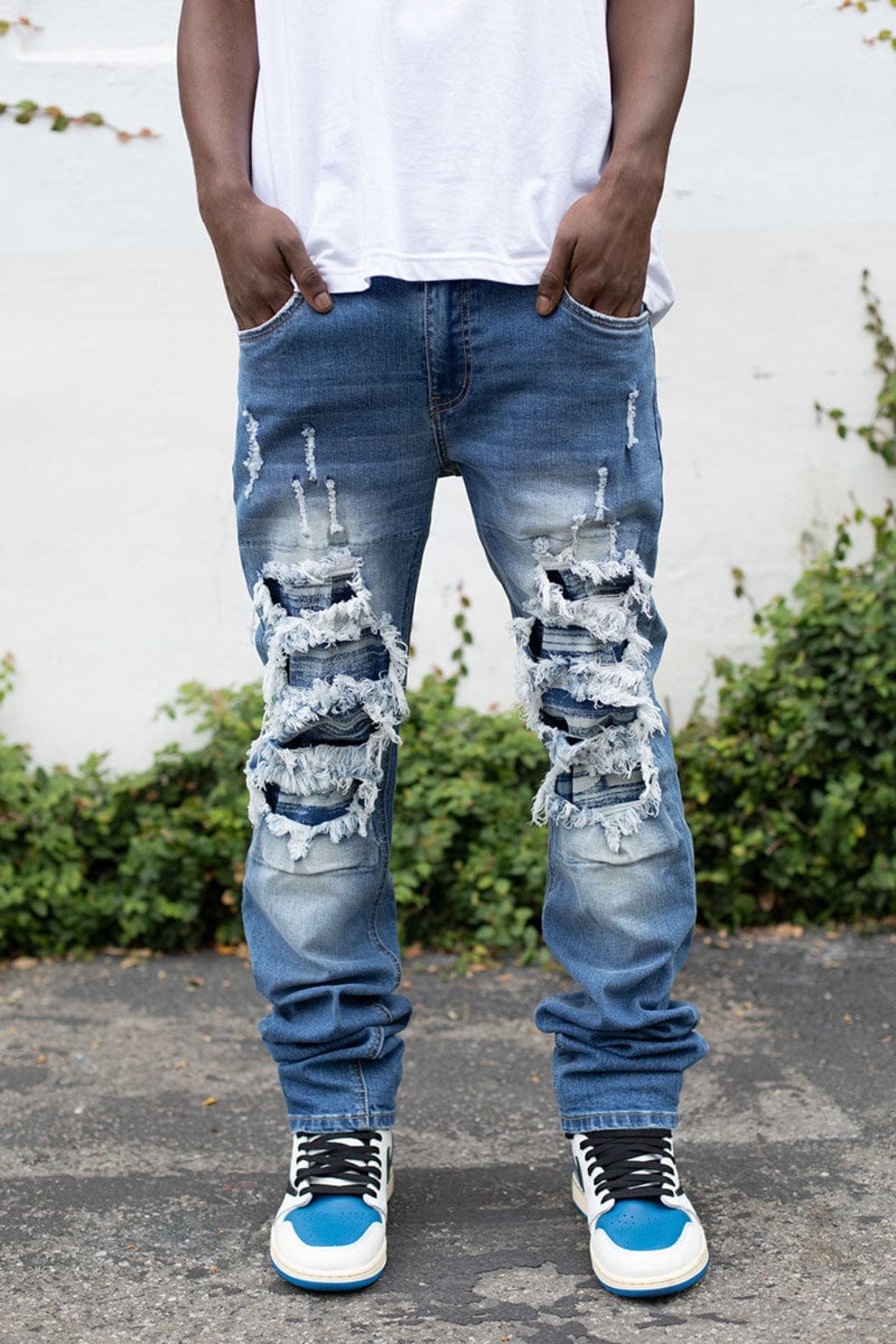 Through It Ripped Skinny Flared Jeans - Blue JEANS Epicplacess 30 Blue 